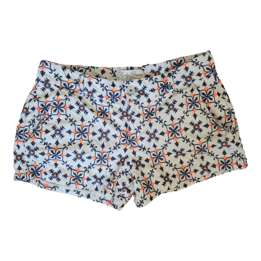 Lucky Brand Embroidered Short Shorts Size 25 Beige Blue Orange